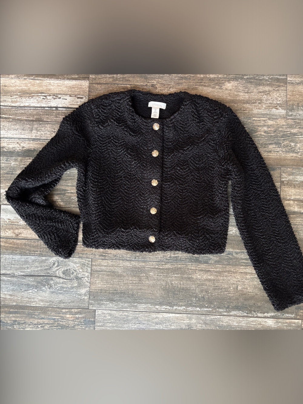 H&M Black Teddy Button-Front Cropped Jacket